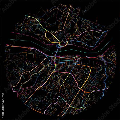 Colorful Map of Saguenay, Quebec with all major and minor roads.