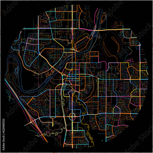 Colorful Map of RedDeer, Alberta with all major and minor roads.