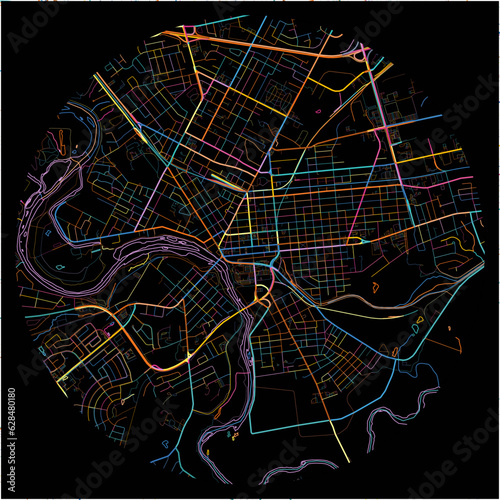 Colorful Map of Brantford, Ontario with all major and minor roads.