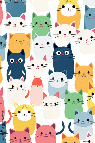Pattern of many cute colorful cats. Vertical diary cover template a4. Lots of funny pretty cats  flat style illustration.
