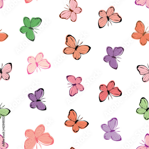 Seamless Pattern of Hand Drawn Butterfly Design on White Background