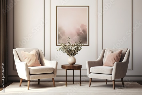 mock up poster frame in modern interior background, living room, Contemporary style, 3D render, 3D illustration | Gallery wall mock-up in cosy living room interior, Generative AI