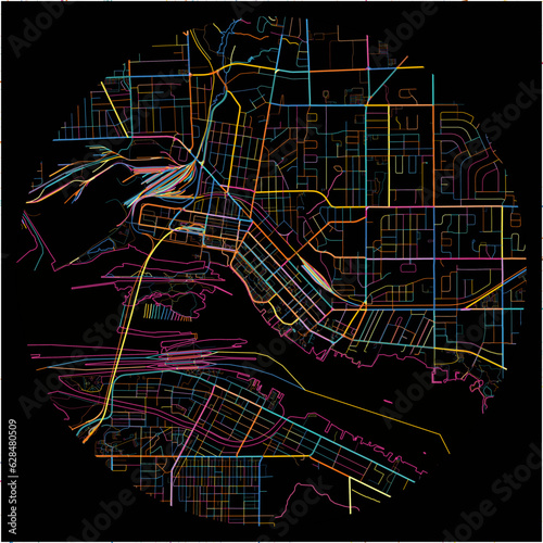 Colorful Map of SaultSte-Marie, Ontario with all major and minor roads.