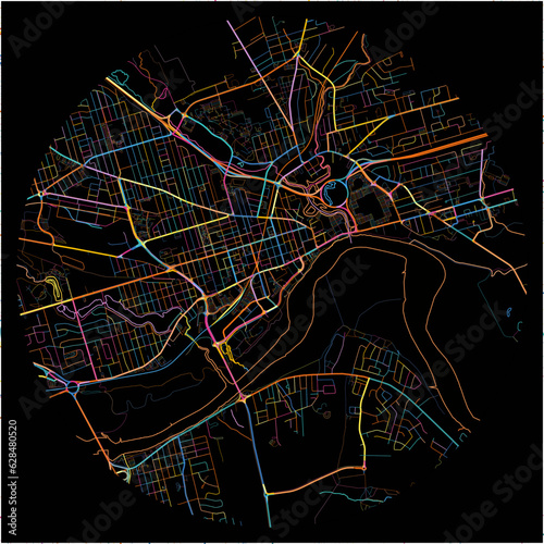Colorful Map of Moncton, New Brunswick with all major and minor roads.