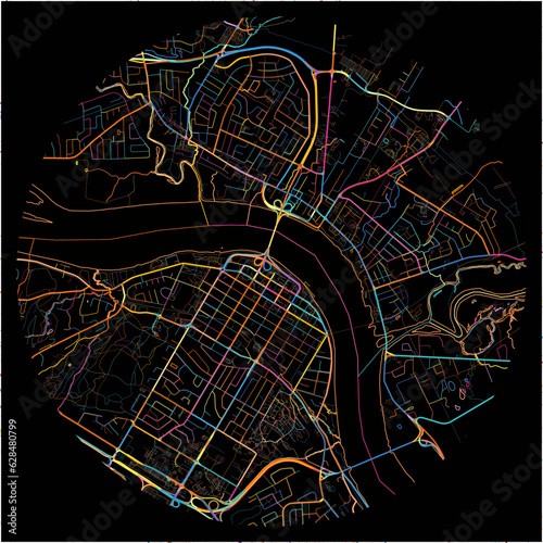 Colorful Map of Fredericton, New Brunswick with all major and minor roads.