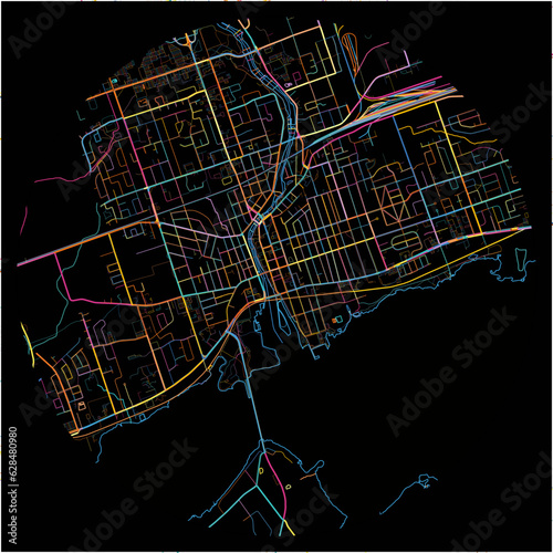 Colorful Map of Belleville, Ontario with all major and minor roads. photo