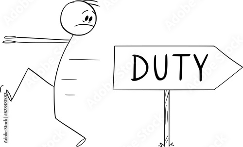 Person Running Away From Duty, Vector Cartoon Stick Figure Illustration