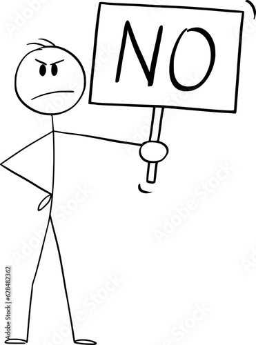 Person Holding No Sign, Vector Cartoon Stick Figure Illustration