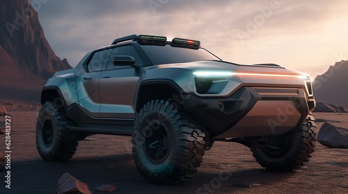 Futuristic off road vehicle made with Ai generative technology, Property is fictional