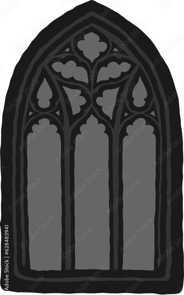 Naklejka premium Flamboyant / flowing gothic window tracery stylized drawing. Architectural element; medieval cathedral arches; vector