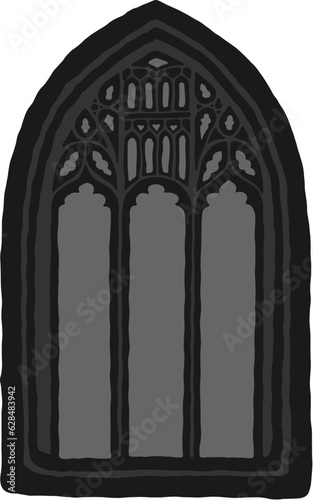 English perpendicular gothic window tracery stylized drawing. Architectural element; medieval cathedral arches; vector