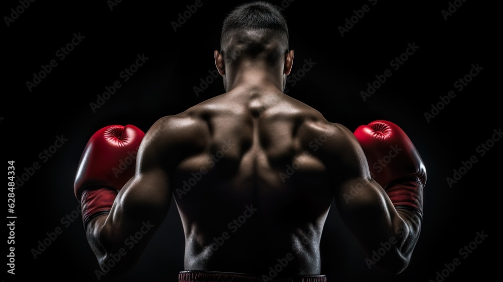 Back view of boxer athlete made with Ai generative, Person is fictional Back view of boxer athlete made with Ai generative, Person is fictional