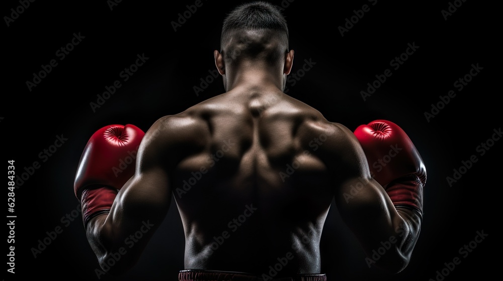 Back view of boxer athlete made with Ai generative, Person is fictional