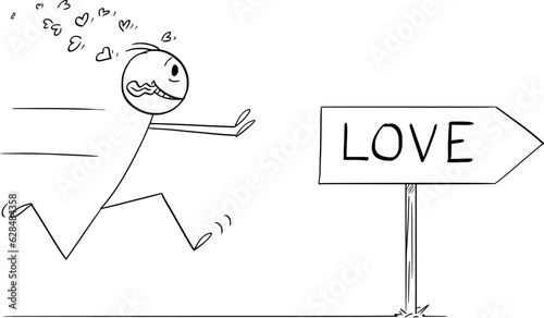 Person Running for Love , Vector Cartoon Stick Figure Illustration
