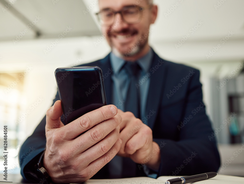 Business man, hands and typing with phone on corporate news app, reading stock market information and trading online. Closeup of entrepreneur, trader and mobile chat notification for social network Business man, hands and typing with phone on corporate news app, reading stock market information and trading online. Closeup of entrepreneur, trader and mobile chat notification for social network