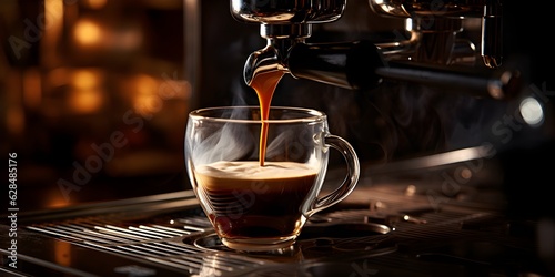 Coffee espresso steel machine, barista cafe restaurant. Making fresh coffee created with Generative AI technology