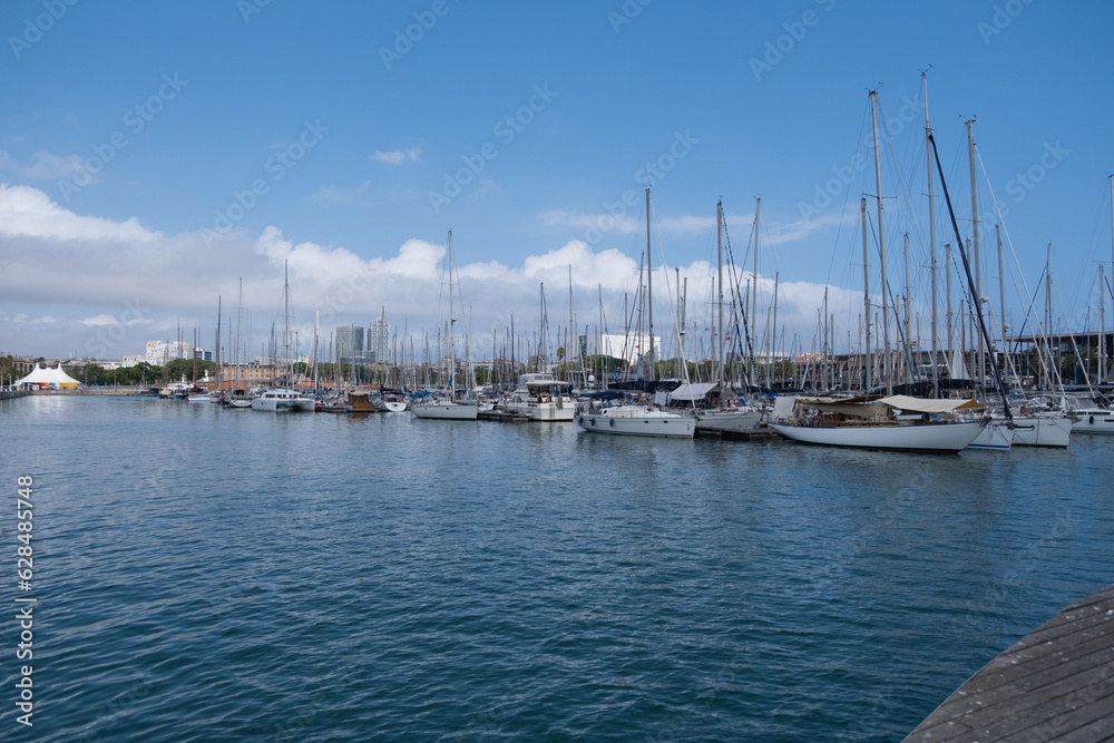 Yachts in marina in port of Barcelona area, Catalonia, Spain