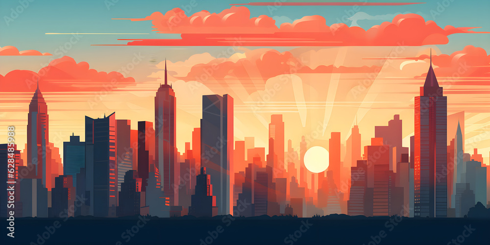 Modern city flat vector landscape created with Generative AI technology