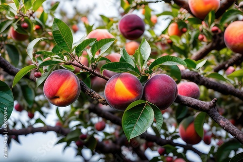 Sweet Peach Harvest on Tree Branch - Farm Fresh Beauty