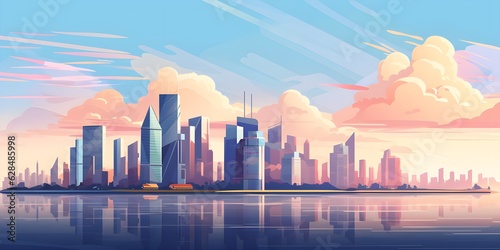 Modern city flat vector landscape created with Generative AI technology © Oksana