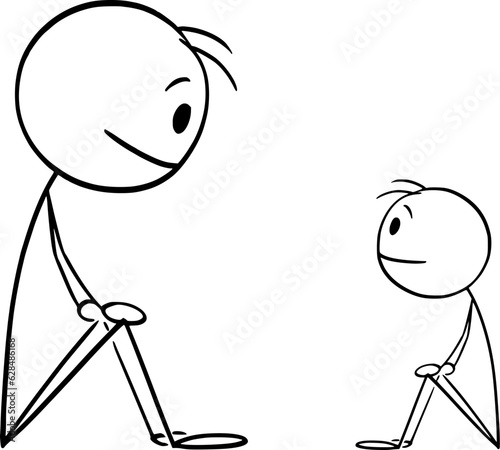 Big and Small, Vector Cartoon Stick Figure Illustration