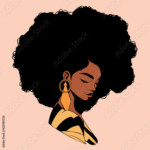 Portrait of black African woman face on pastel background. Beautiful woman. Flat cartoon vector illustration