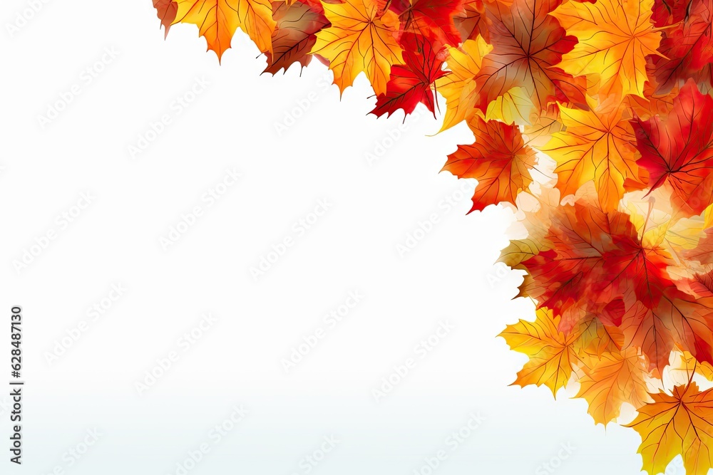 Fototapeta premium Abstract red maple leaf. Beautiful autumn nature on white background. Artistic fall design with copy space