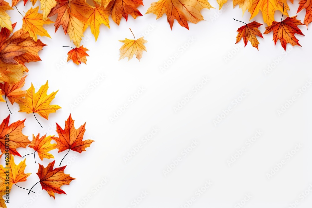 Abstract red maple leaf. Beautiful autumn nature on white background. Artistic fall design with copy space