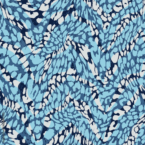 Abstract Hand Drawing Leopard Cheetah Animal Skin Shapes with Zigzag Zebra Stripes Seamless Vector Pattern Isolated Background