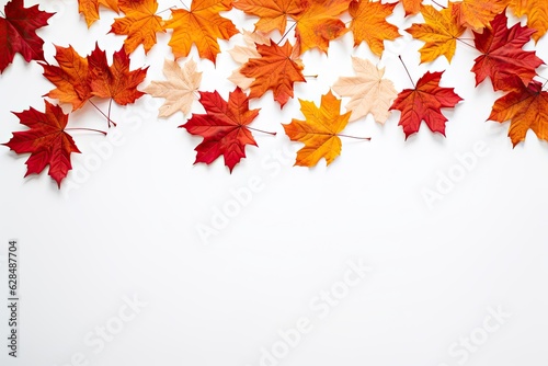 Abstract red maple leaf. Beautiful autumn nature on white background. Artistic fall design with copy space