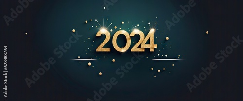 Happy New Year 2024 Gold Lettering Banner Generative AI. photo