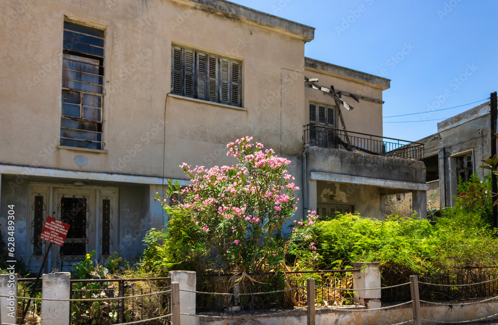Abandoned house in Varosha, the southern quarter of Famagusta, ghost town under control of the United Nations, Northern Cyprus, Turkish side of the island