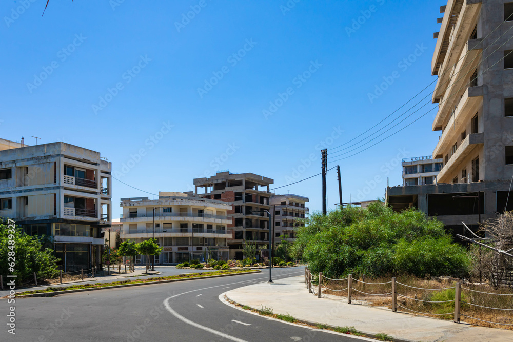 Varosha, the southern quarter of Famagusta, ghost town under control of the United Nations, Northern Cyprus, Turkish side of the island