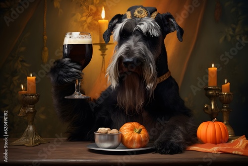 Giant Schnauzer with a glass of beer illustration