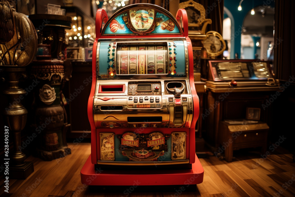 An old-school vintage slot machine, evoking the glamour of vintage Las Vegas casinos Generative AI