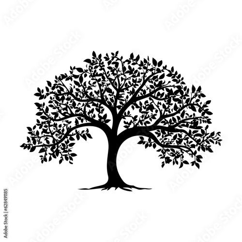 Tree silhouette. Abstract black image of a tree with leaves.