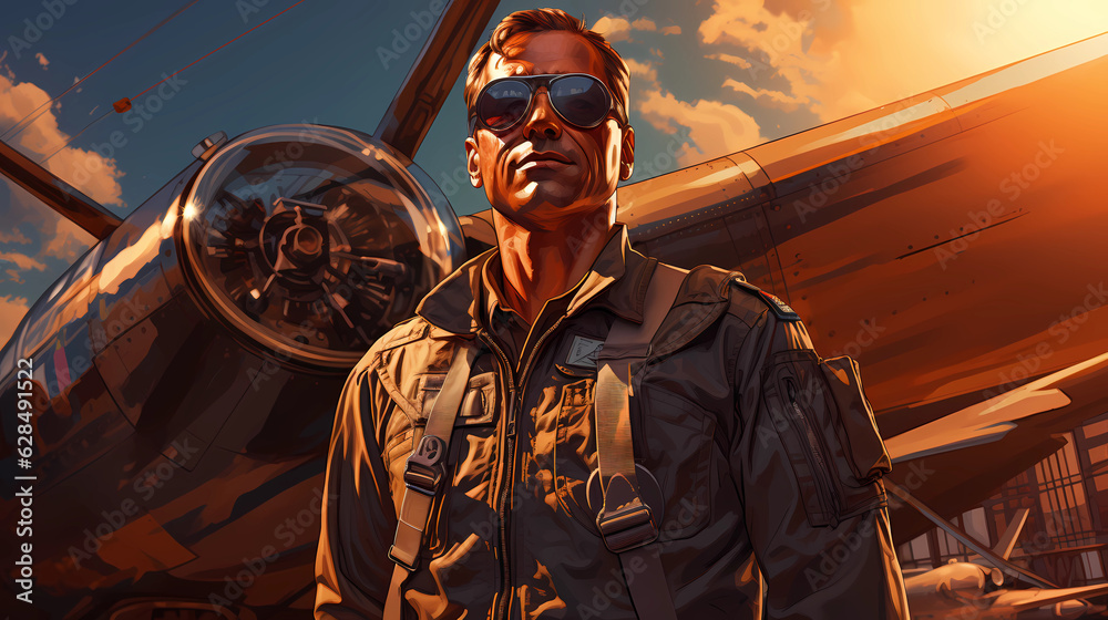 3D illustration of a pilot in a flight uniform
