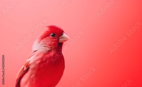 Creative animal concept. macro shot of red small bird over red pastel bright background. Generative AI. © Curioso.Photography