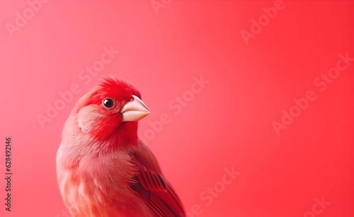 Creative animal concept. macro shot of red small bird over red pastel bright background. Generative AI. © Curioso.Photography