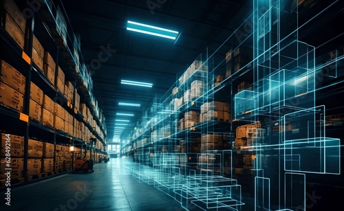 Digital warehouse with electronic grids. Generative AI.