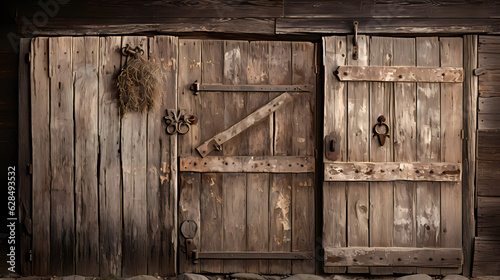 weathered wooden textures and vintage door hinges
