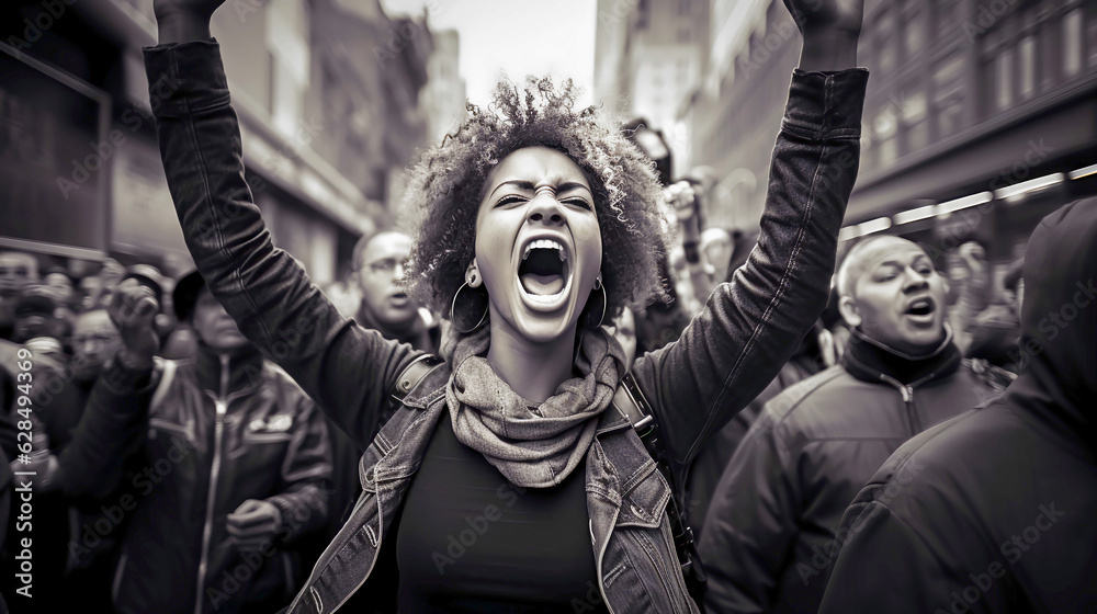 Obraz premium A vibrant photo of diverse people united for social justice, voicing concerns, and exemplifying community strength and activism.