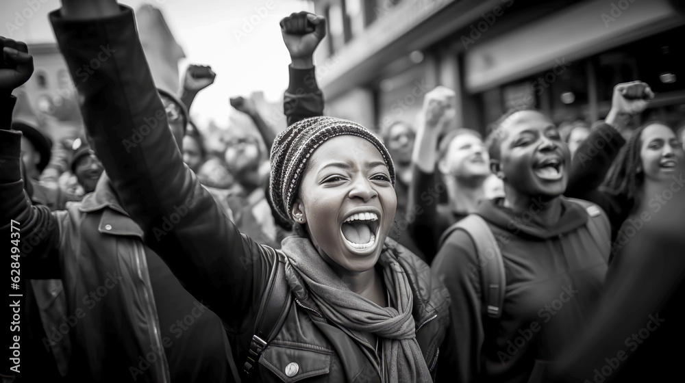 Obraz premium A vibrant photo of diverse people united for social justice, voicing concerns, and exemplifying community strength and activism.