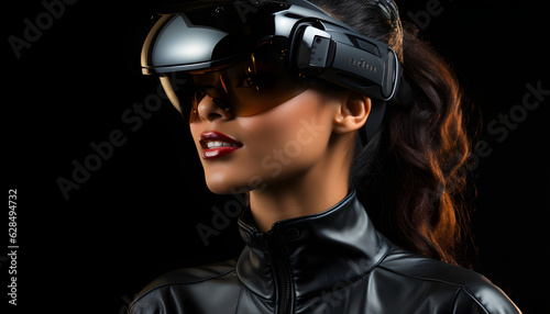 Woman wearing VR headset Virtual and augmented reality concept  © AliceandAlan