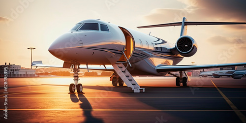 Close-up of a business jet parked outside. photo