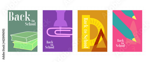 Set of school backgrounds with  elements on school themes, simple background for poster.