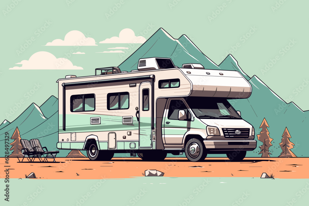 Hand-drawn cartoon RV owner flat art Illustrations in minimalist vector ...