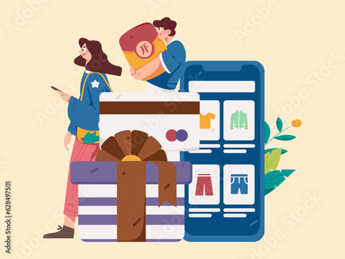 Holiday Shopping E-Commerce Online Shopping People Flat Vector Concept Operation Hand Drawn Illustration 