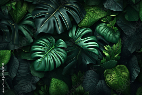 nature colourful forest palm tropical background leaf natural tree jungle green. Generative AI.