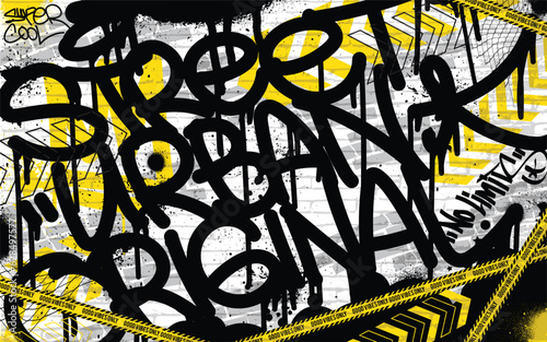 Graffiti background with throw-up and tagging hand-drawn style. Street art gr...